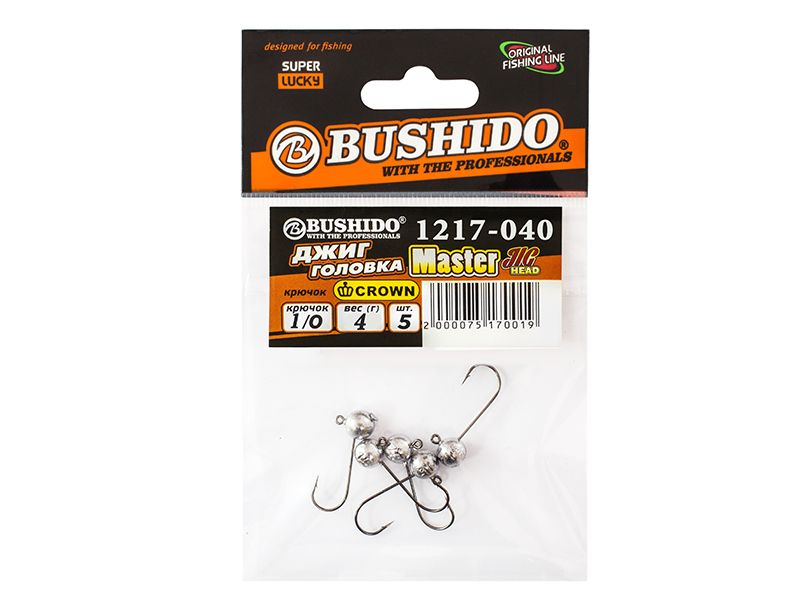 

Джиг-головка BUSHIDO 4,0гр кр.№1 CROWN уп.5шт, для рыбалки, Серебристый