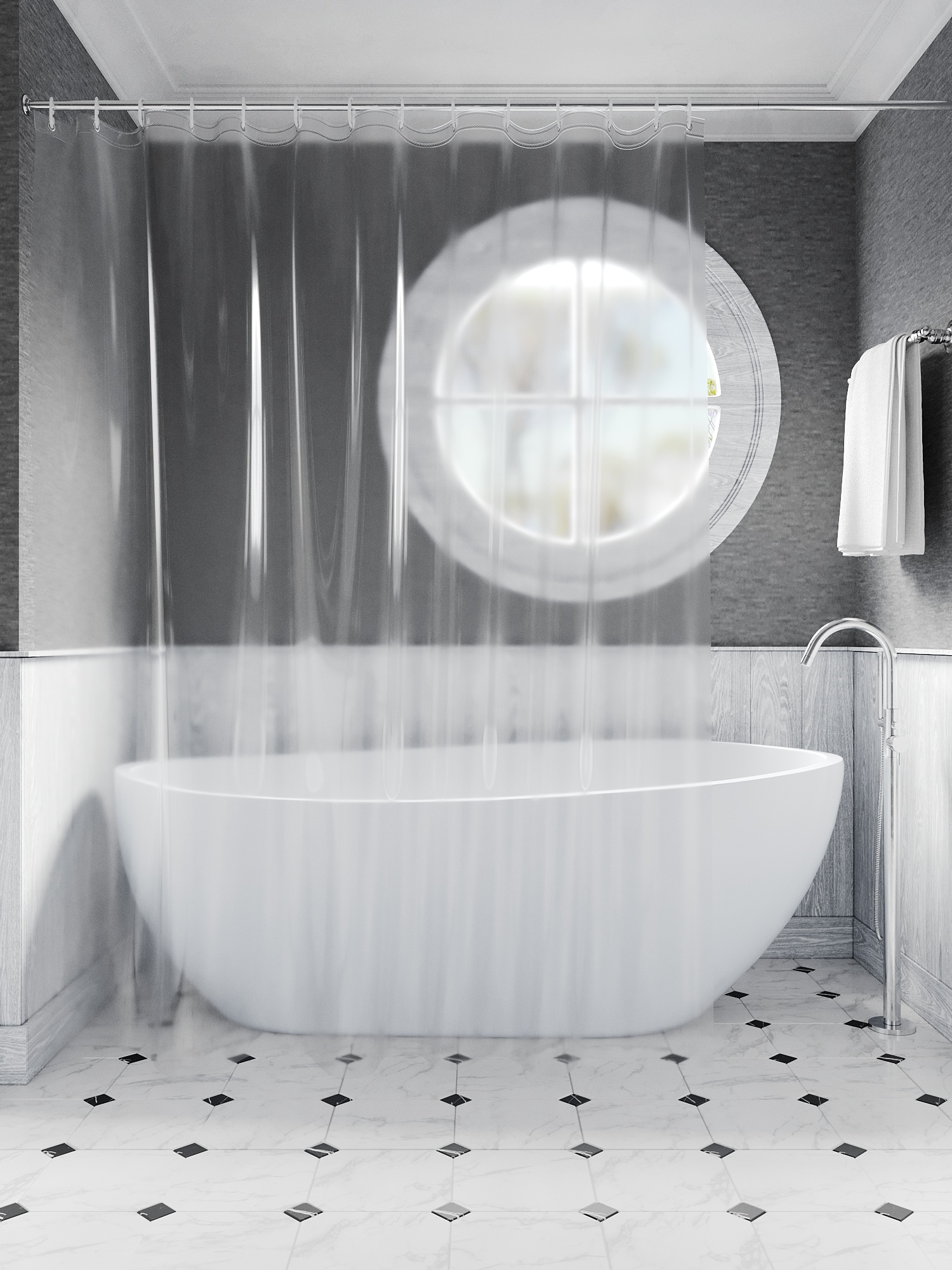 фото Штора для ванной interiorhome прозрачная, материал peva, ш240хв200см, кольца в комплекте