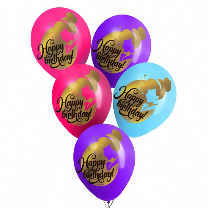 

Воздушные шары цветные Happy Birthday, Принцессы, 12 дюйм (набор 50 шт)