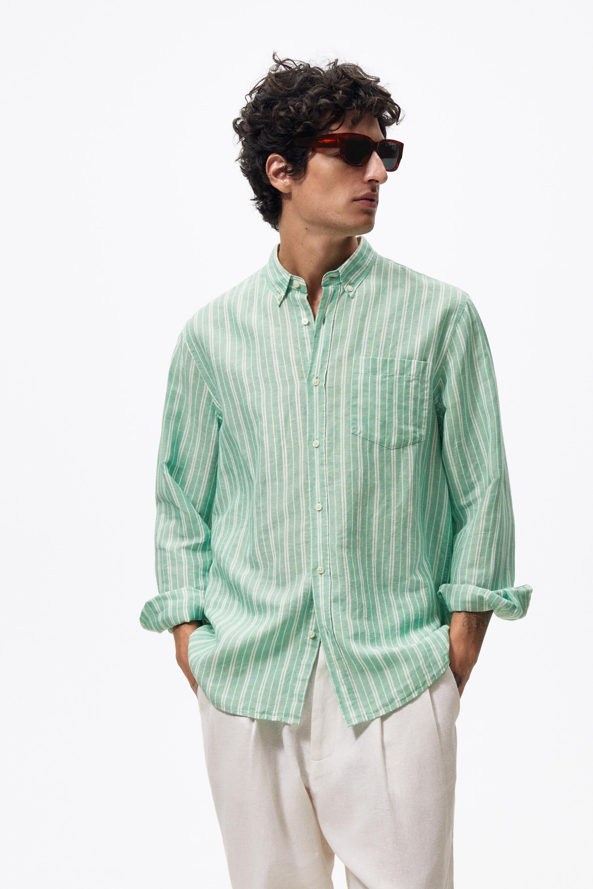

Рубашка мужская ZARA 07545188 зеленая L (доставка из-за рубежа), 07545188