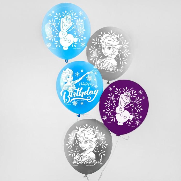Воздушные шары С Днем Рождения, Холодное сердце (набор 5 шт) 12 дюйм