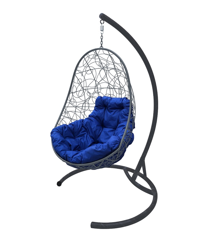 фото Подвесное кресло m-group "овал" с ротангом серое, синяя подушка