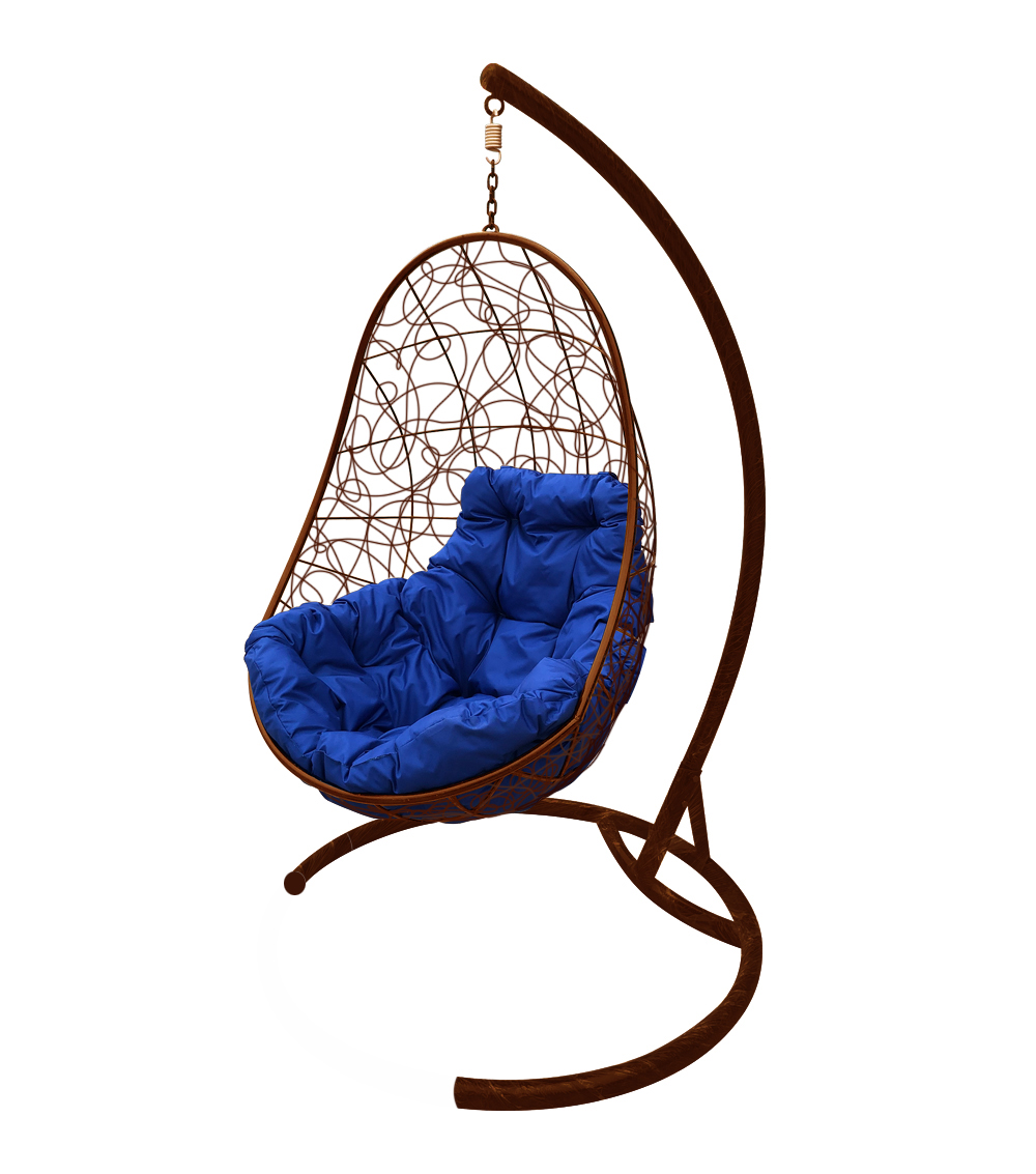 фото Подвесное кресло m-group "овал" с ротангом коричневое, синяя подушка