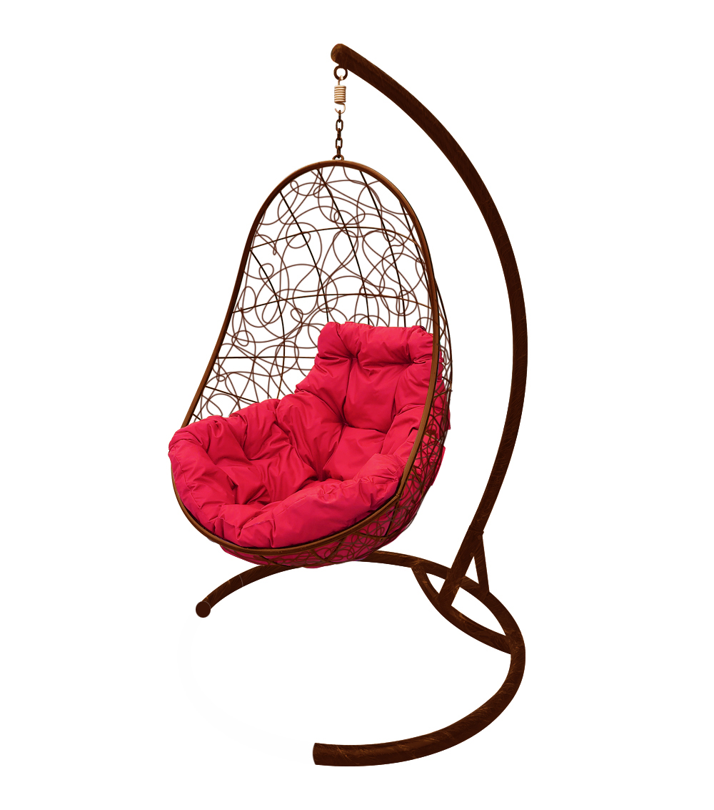 фото Подвесное кресло m-group "овал" с ротангом коричневое, красная подушка