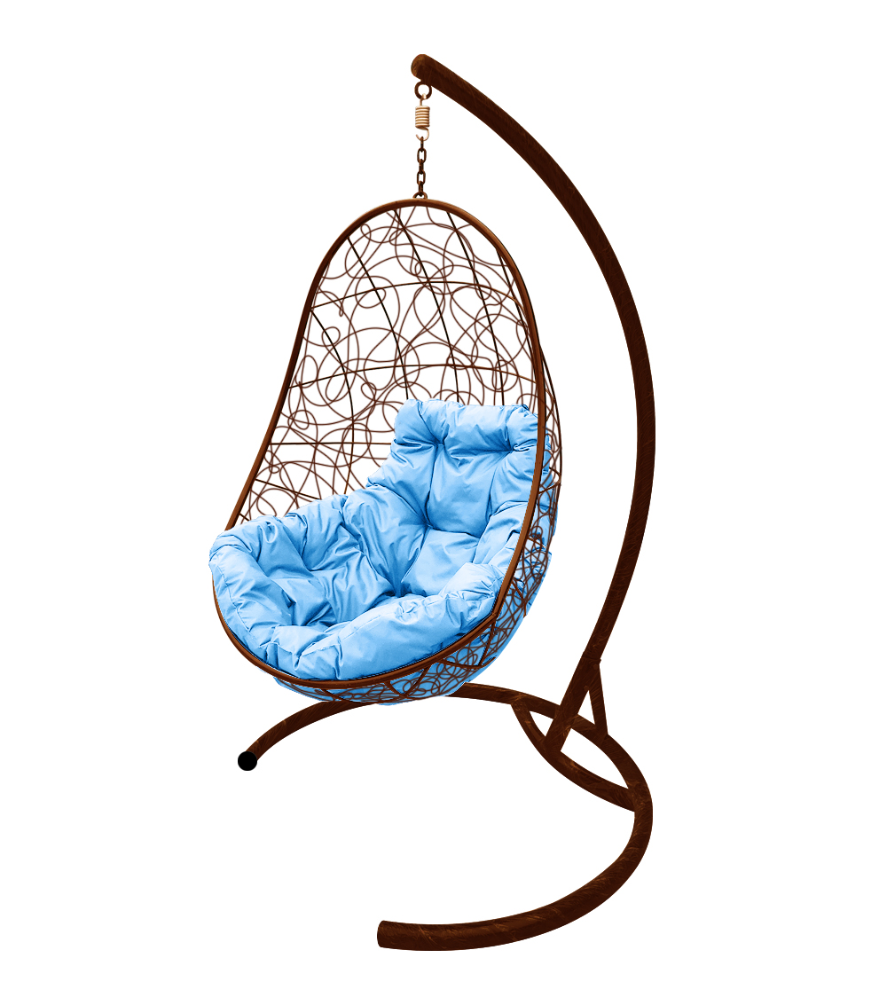 фото Подвесное кресло m-group "овал" с ротангом коричневое, голубая подушка