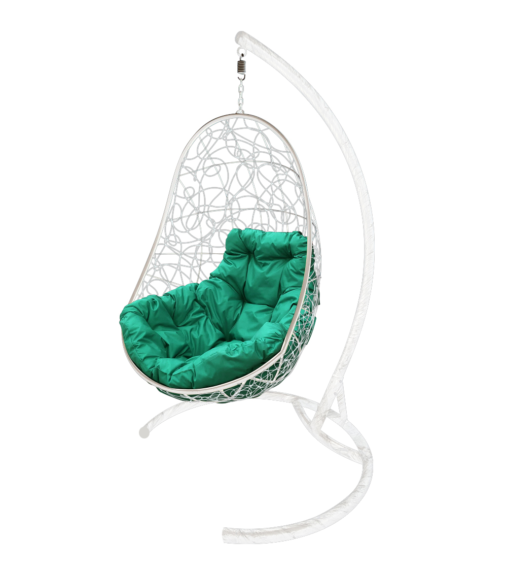 фото Подвесное кресло m-group "овал" с ротангом белое, зелёная подушка