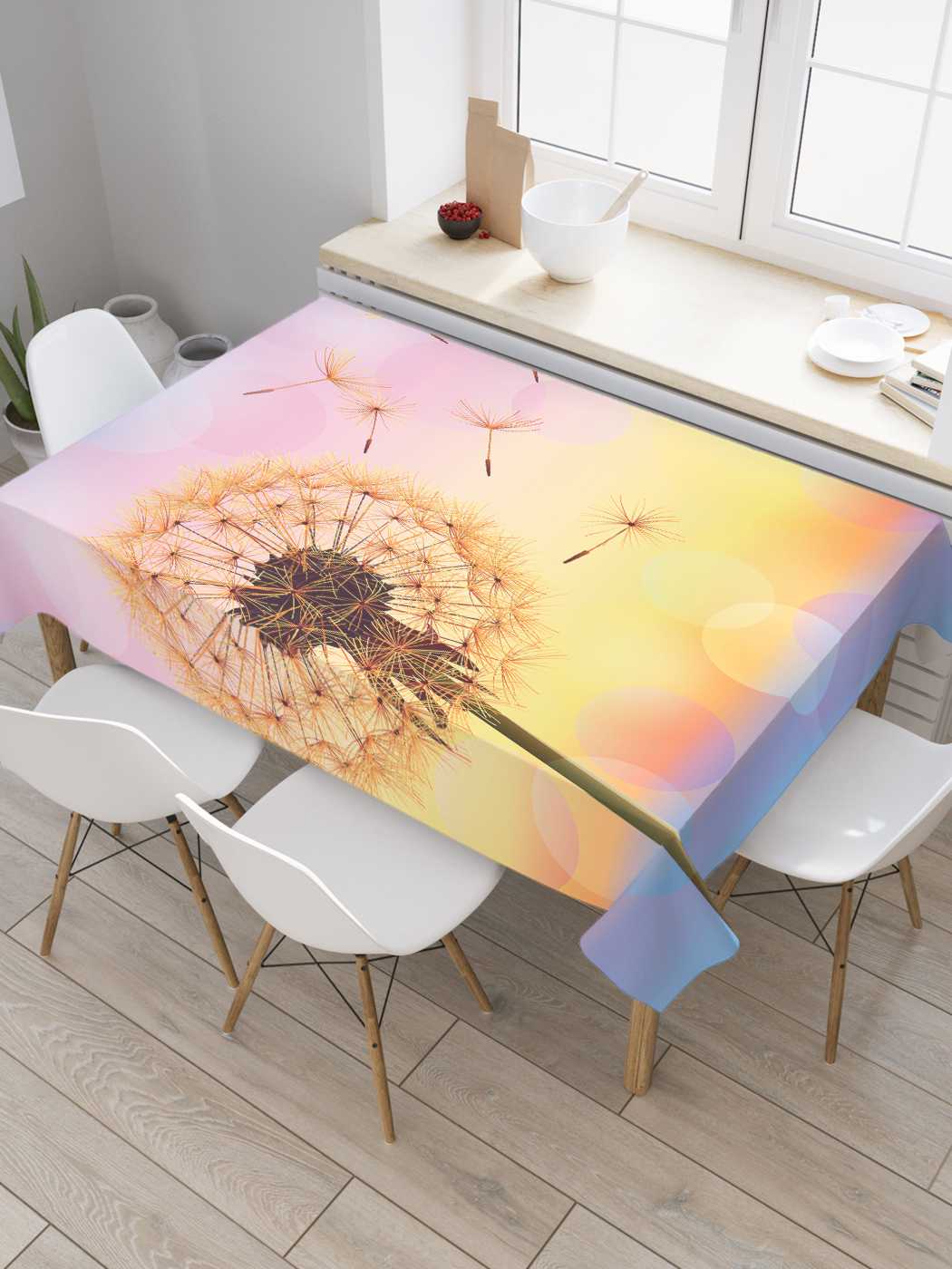 

Скатерть прямоугольная JoyArty "Грезы одуванчика" из сатена, 180x145 см, Розовый, Грезы одуванчика