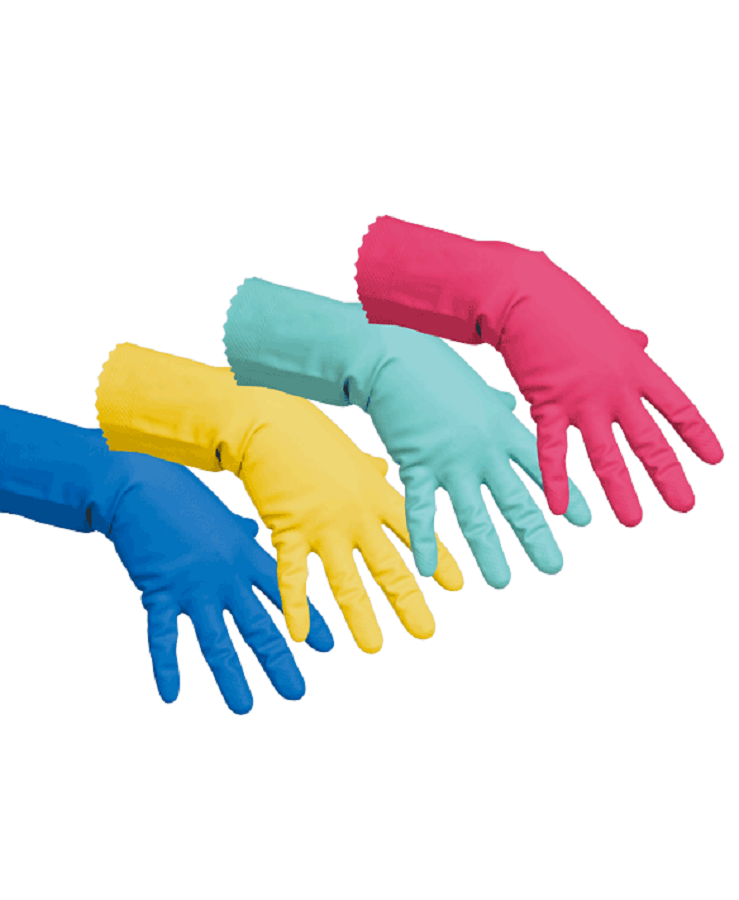 Перчатки латексные Vileda MultiPurpose, 4 цвета, размер М, 4 пары