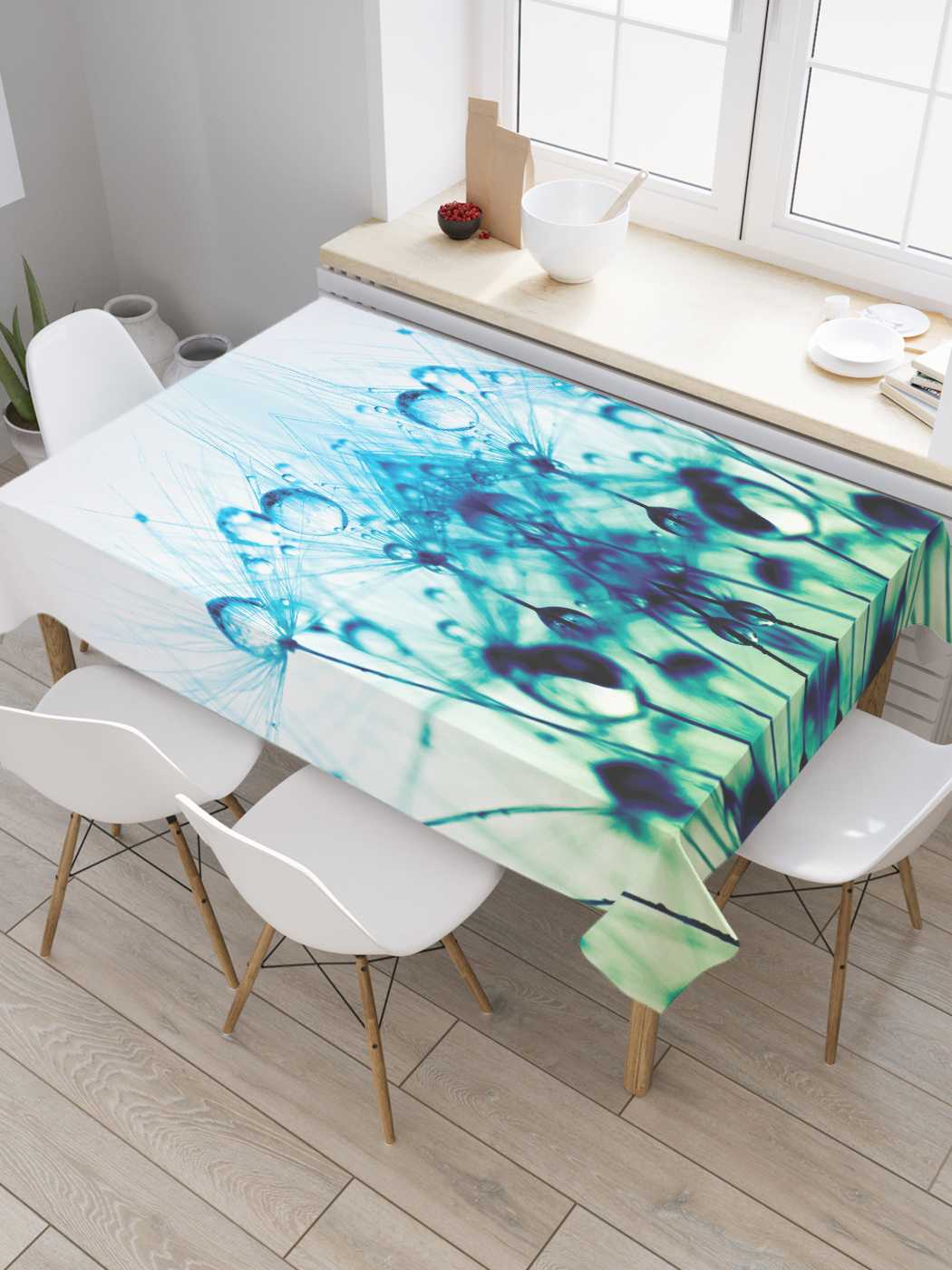 

Скатерть прямоугольная JoyArty "Холодная роса" из сатена, 180x145 см, Голубой, Холодная роса