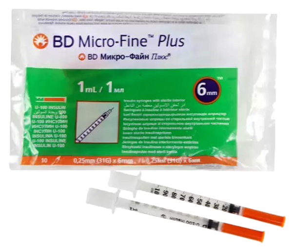 Шприц 3-компонентный инсулиновый BD Micro-Fine Plus U-100 31G 1 мл 0,25х6 мм 10 шт.