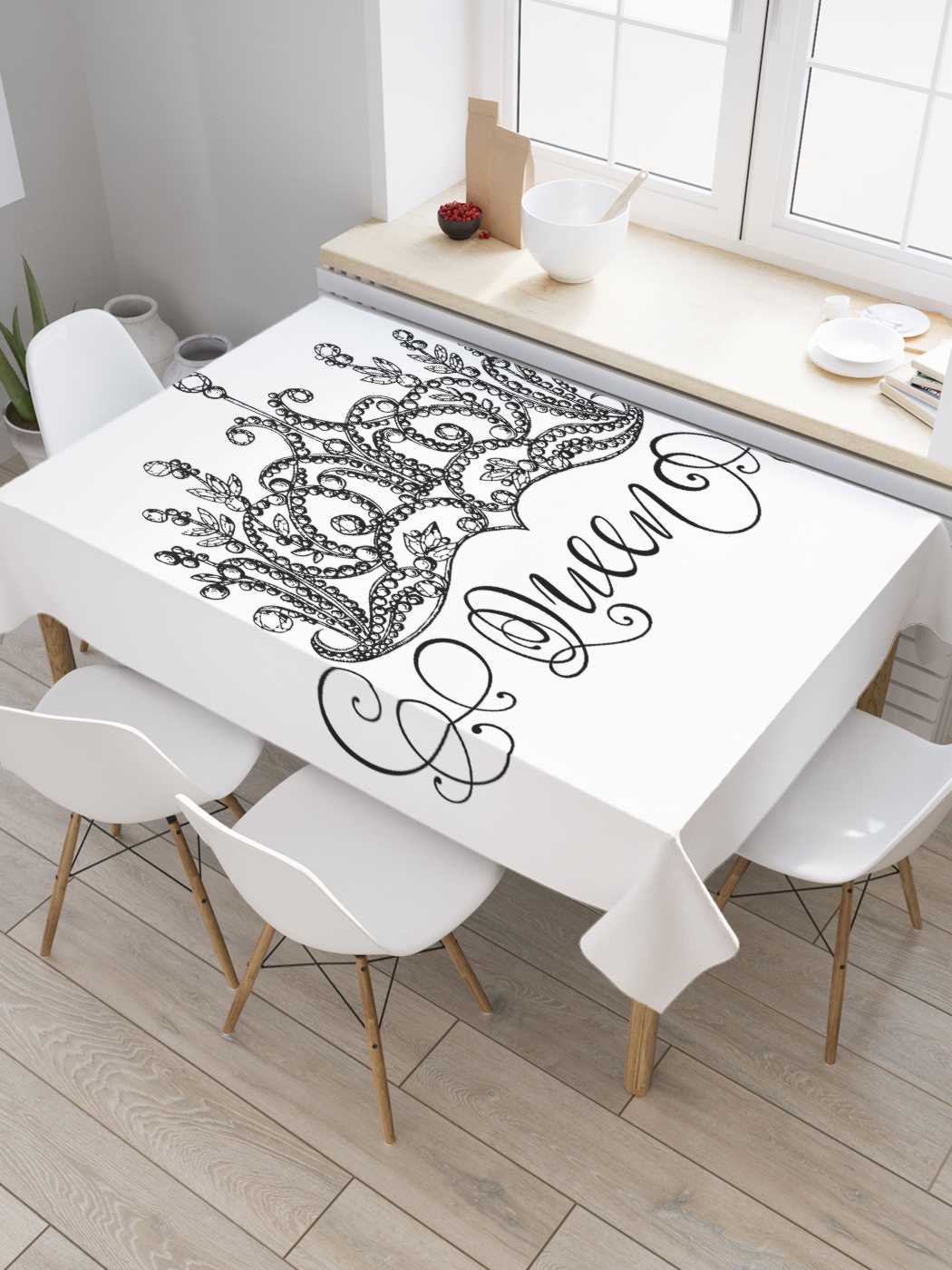 

Скатерть прямоугольная JoyArty "Королева" из сатена, 180x145 см, Белый, Королева