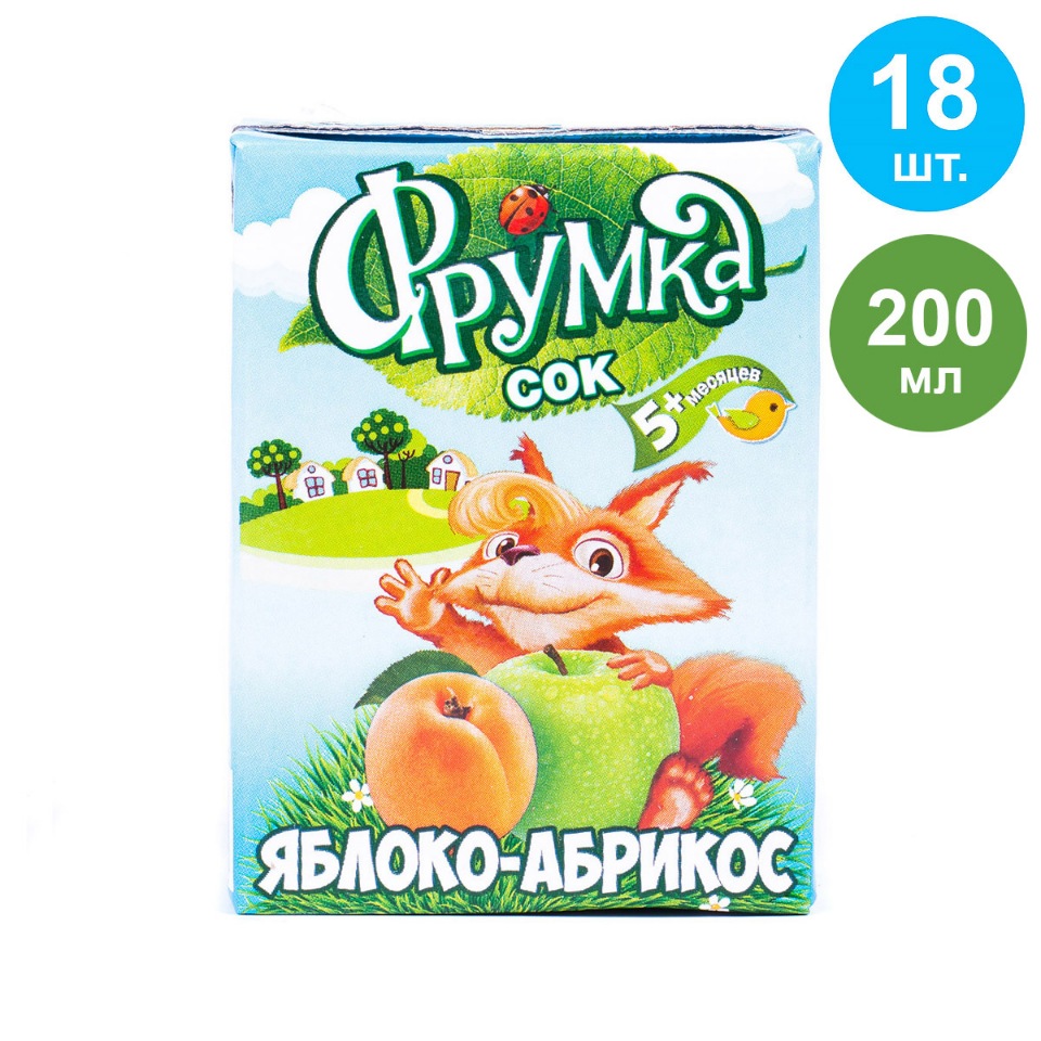 Детский Сок Фрумка яблоко-абрикос с мякотью - 0,2 л (18 шт)