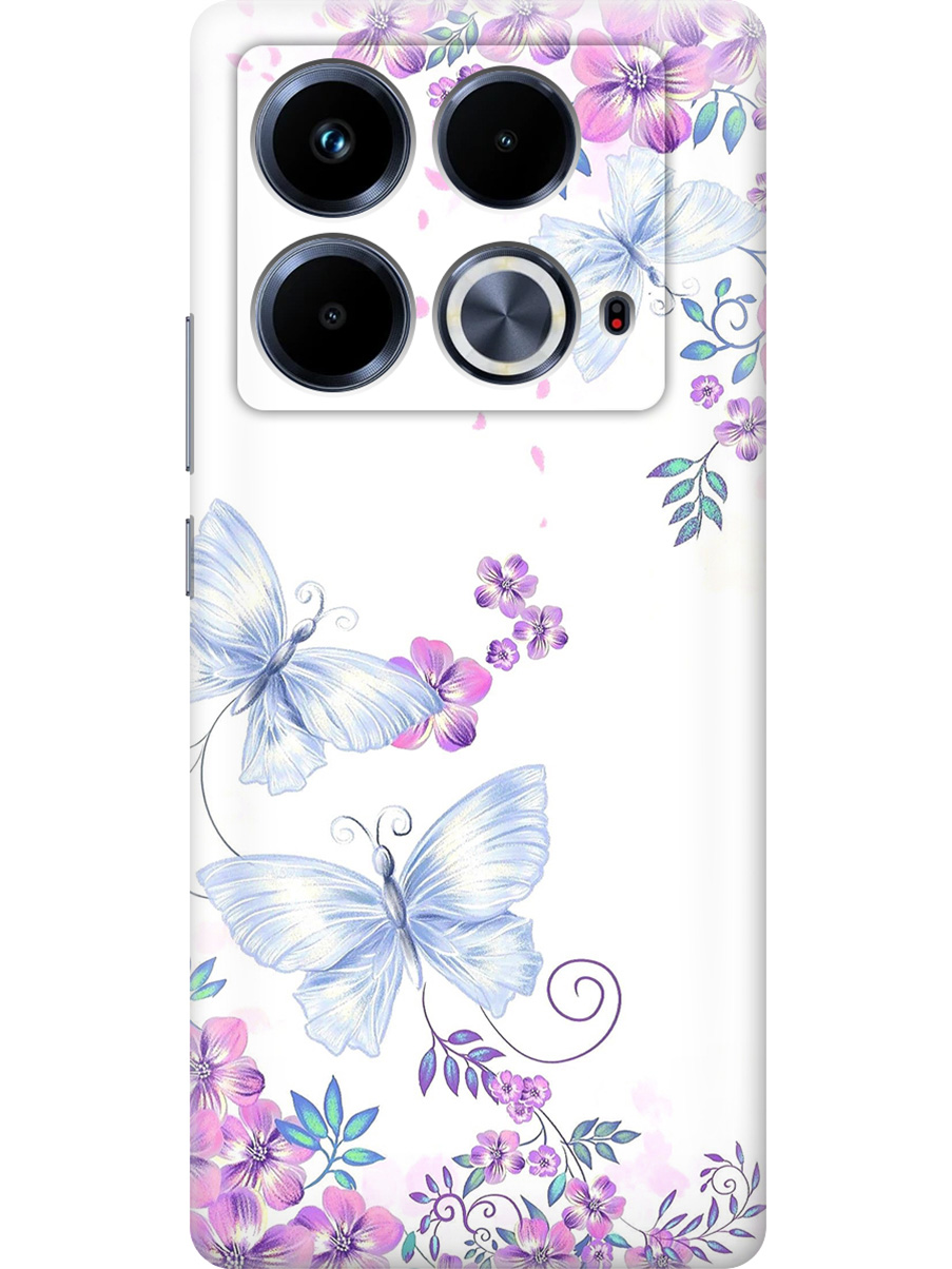 

Силиконовый чехол на Infinix Note 40 с принтом "Бабочки и фиалки", Прозрачный;белый;фиолетовый, 782626423