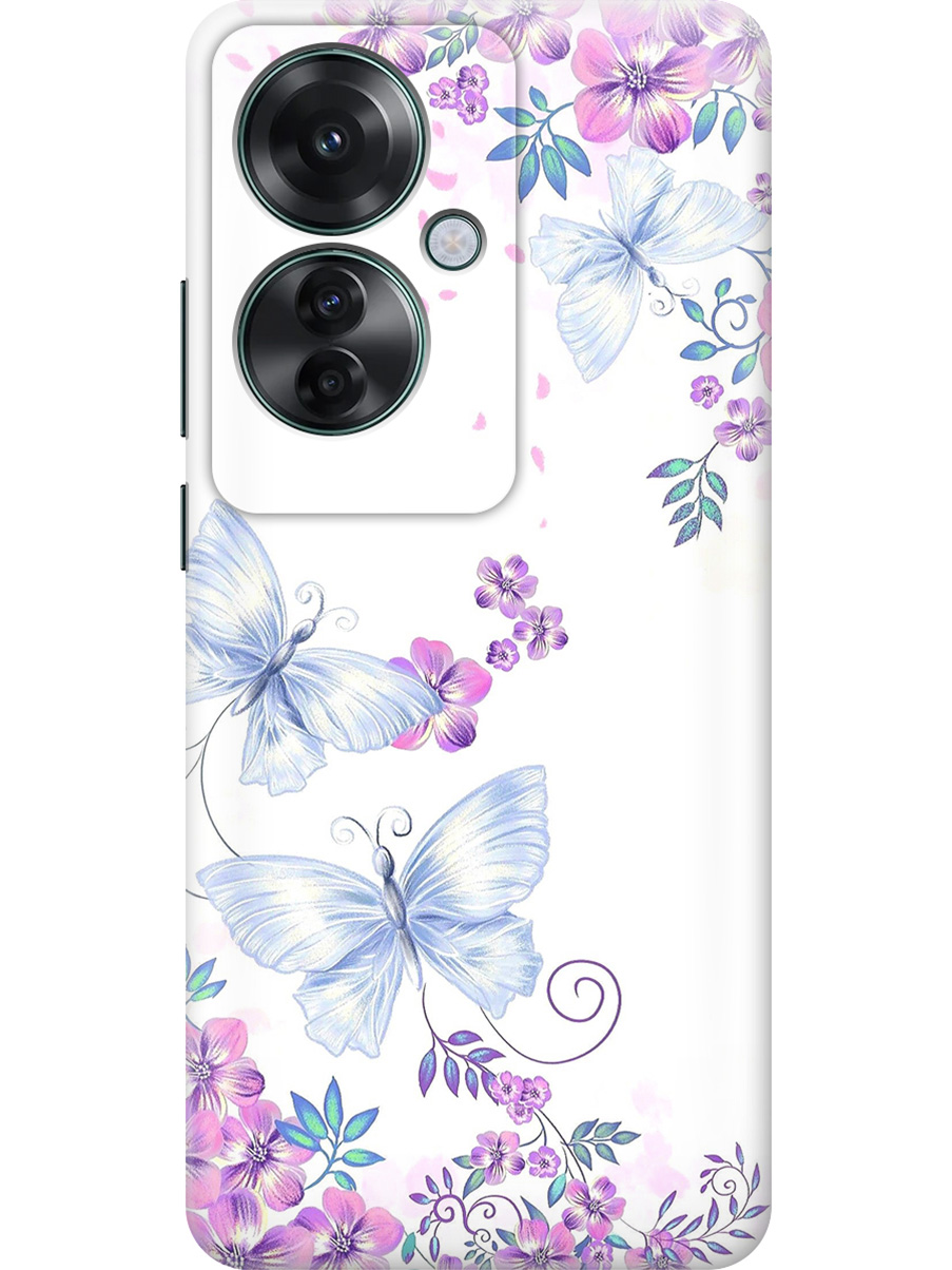 

Силиконовый чехол на Oppo Reno11 f 5G с принтом "Бабочки и фиалки", Прозрачный;белый;фиолетовый, 782631223