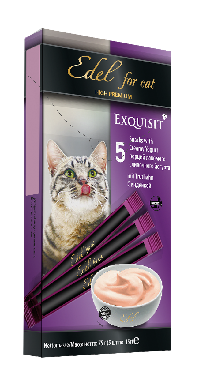Лакомство для кошек Edel for Cat сливочный йогурт с индейкой, 11 шт по 75 г