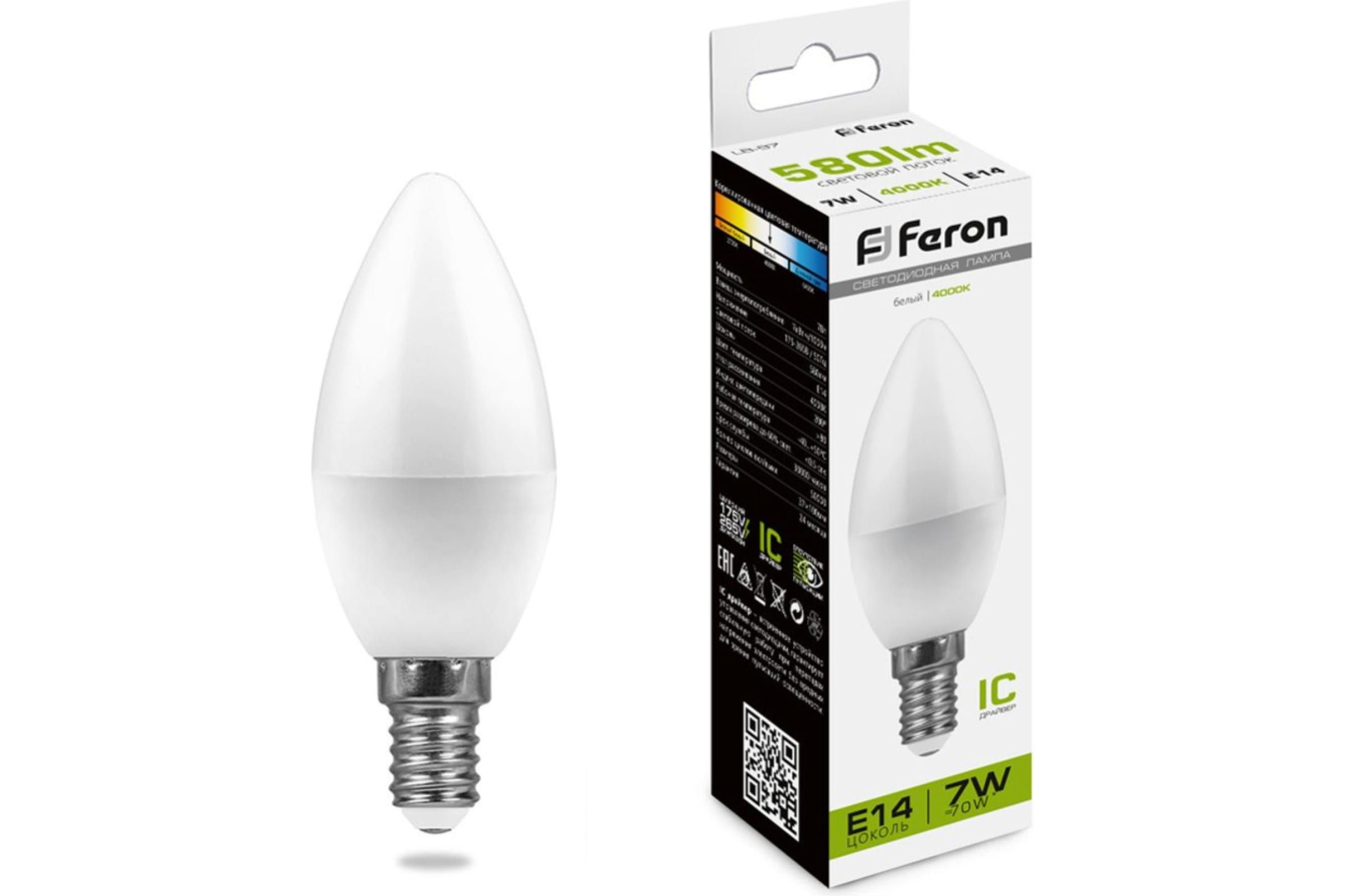 

Лампочка светодиодная Feron LB-97, 25476, 7W, E14 (комплект 10 шт.)