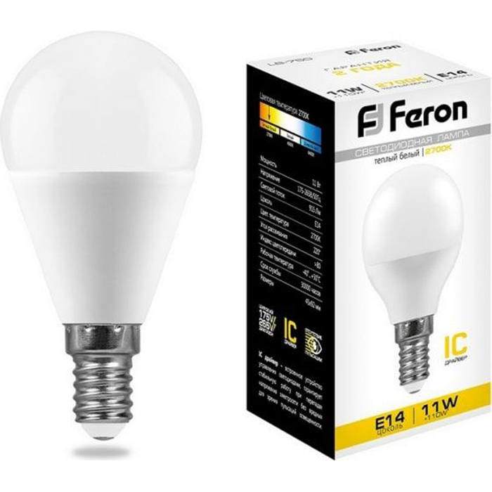 

Лампочка светодиодная Feron LB-750, 25946, 11W, E14 (комплект 10 шт.)