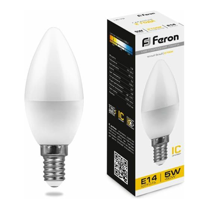 Лампочка светодиодная Feron LB-72, 25400, 5W, E14 (комплект 10 шт.