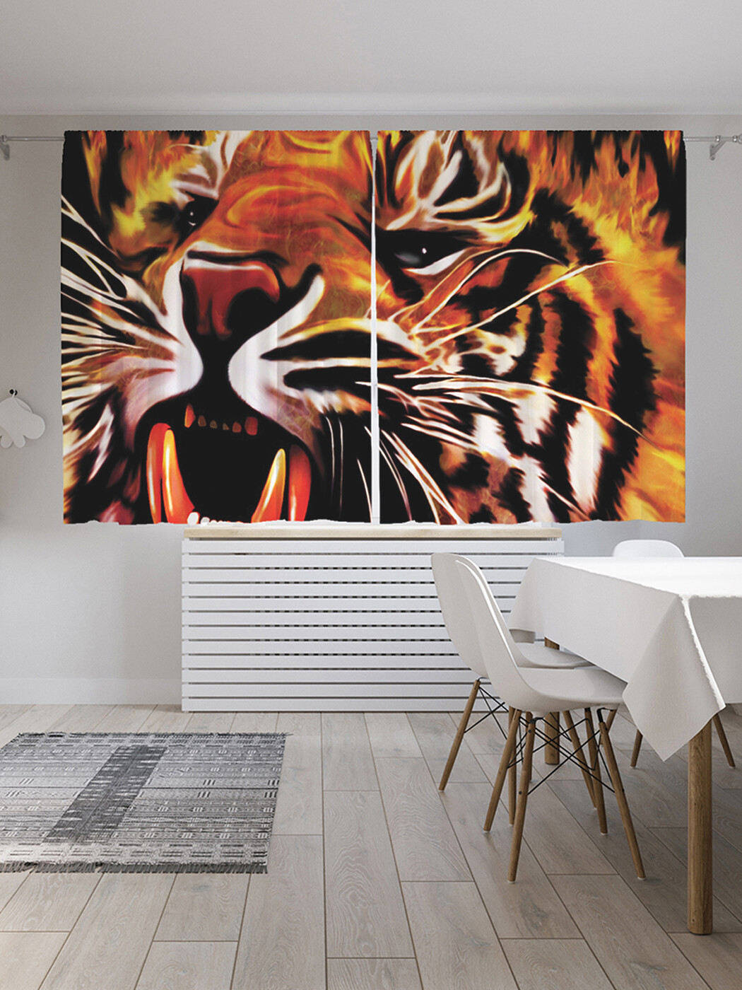 фото Фотошторы короткие joyarty тигровый огонь, сатен, 290x180 см