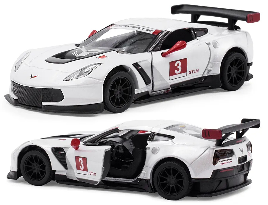 Модель машины Kinsmart КТ5397, 2 Corvette C7 R Race Car 2016 1:36 белая инерционная