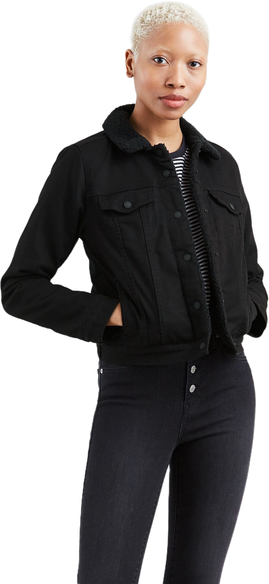 Джинсовая куртка женская Levi's Women Original Sherpa Trucker Jacket черная XL