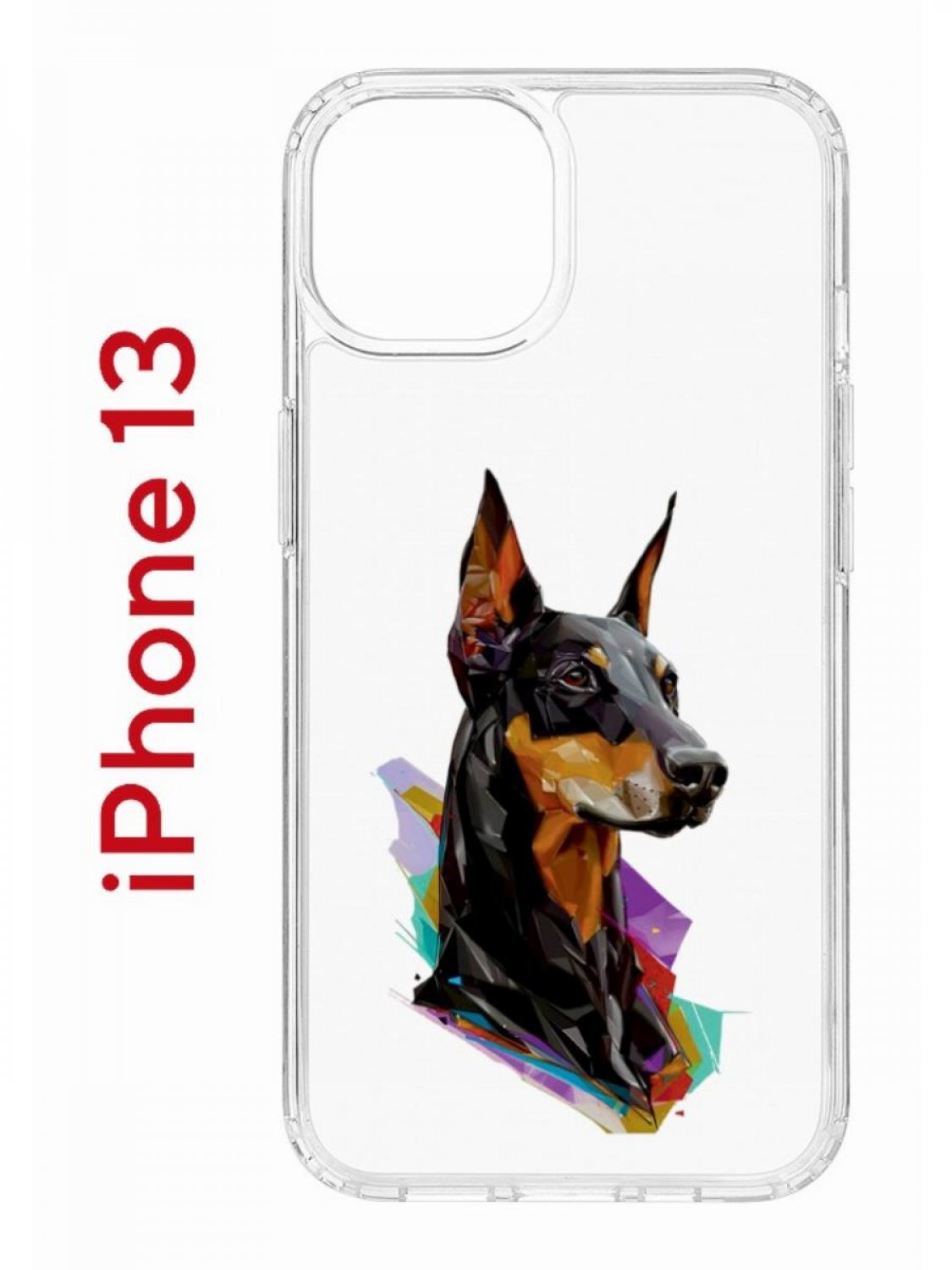 

Чехол на iPhone 13 с принтом Kruche Print Доберман, бампер с защитой камеры, Прозрачный;черный;коричневый;оранжевый, Айфон 13