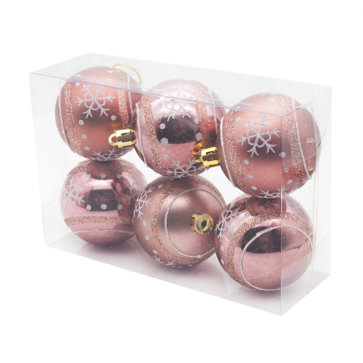 

Набор елочных шаров Снежинка, NoBrand, SYQB3-0123144, 6 см, 6 шт, розовое золото, Розовый
