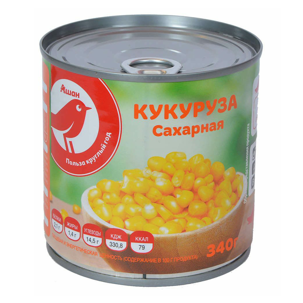 

Кукуруза АШАН Красная птица сахарная 340 г