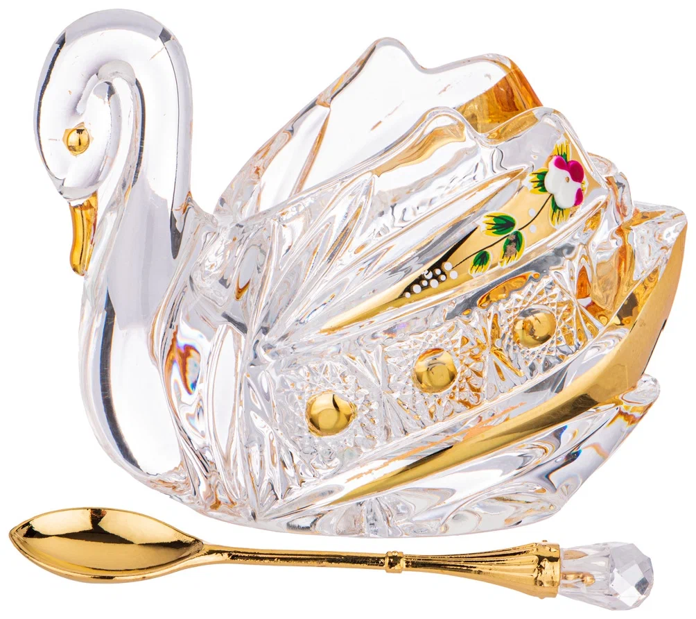 

ИКОРНИЦА "ЛЕБЕДЬ LEFARD GOLD GLASS" 11*7СМ ВЫСОТА=8,5СМ С ЛОЖКОЙ 195-123