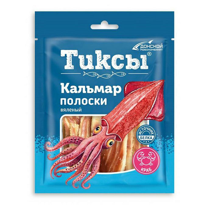 Кальмар Донской рыбокомбинат сушеный с крабом полоски 70 г