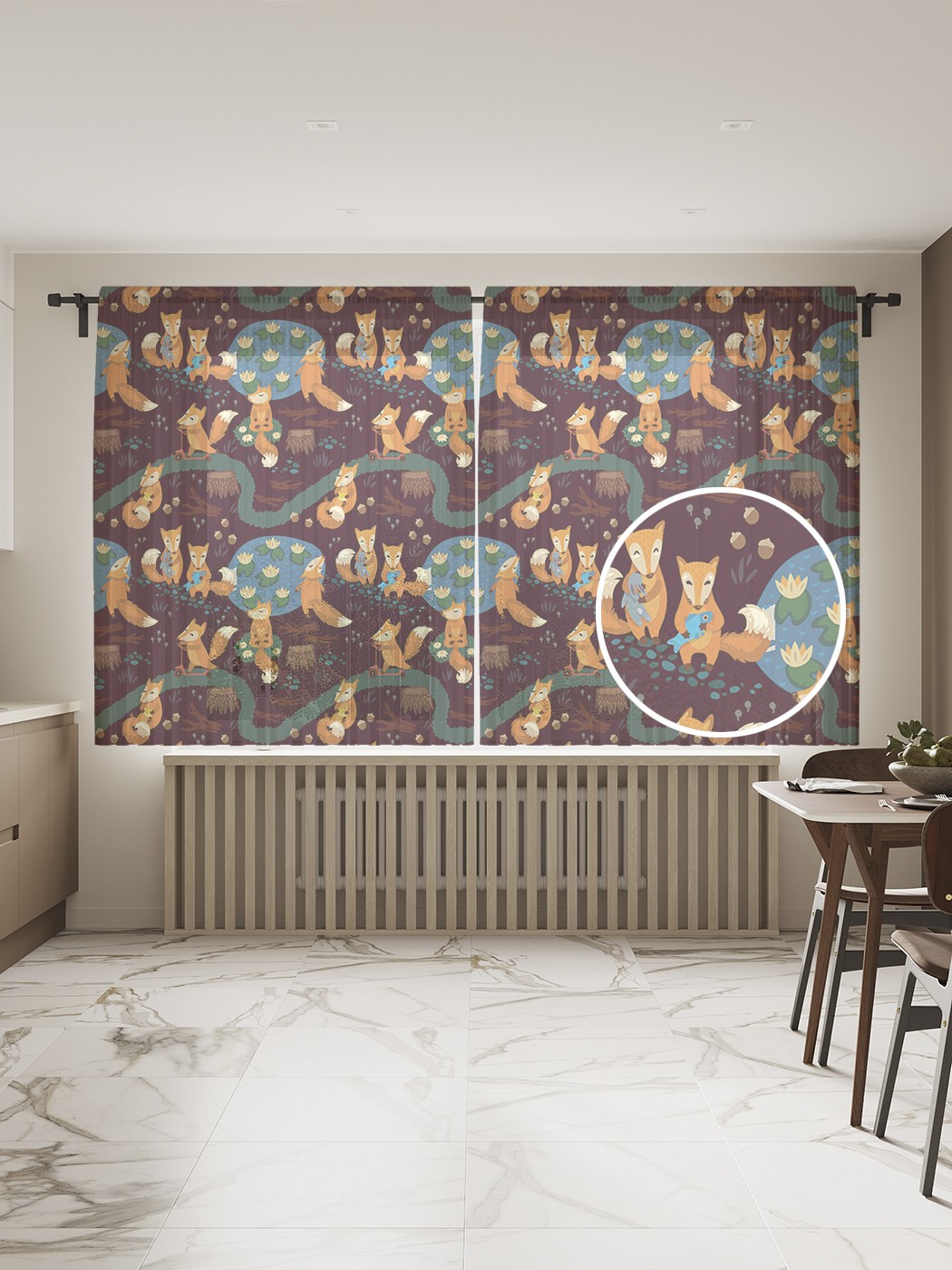 

Фототюль JoyArty "Мир лисиц", 145x180 см (2 полотна со шторной лентой + 50 крючков), Мир лисиц