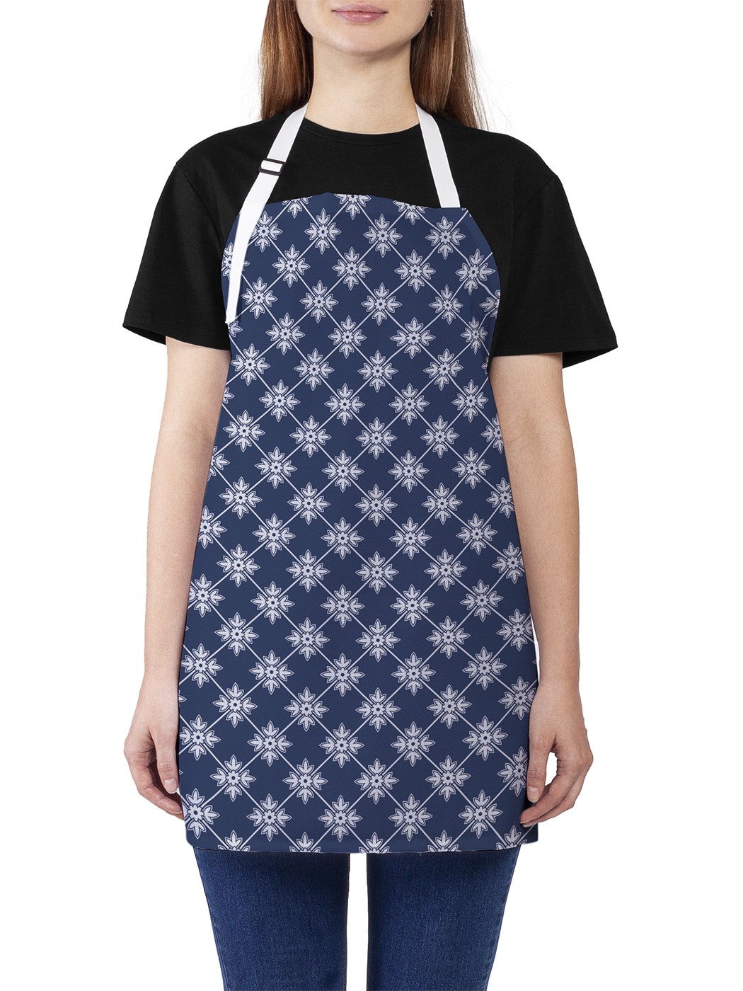 фото Фартук женский joyarty для готовки "геометрические цветы на решетке", универсальный размер