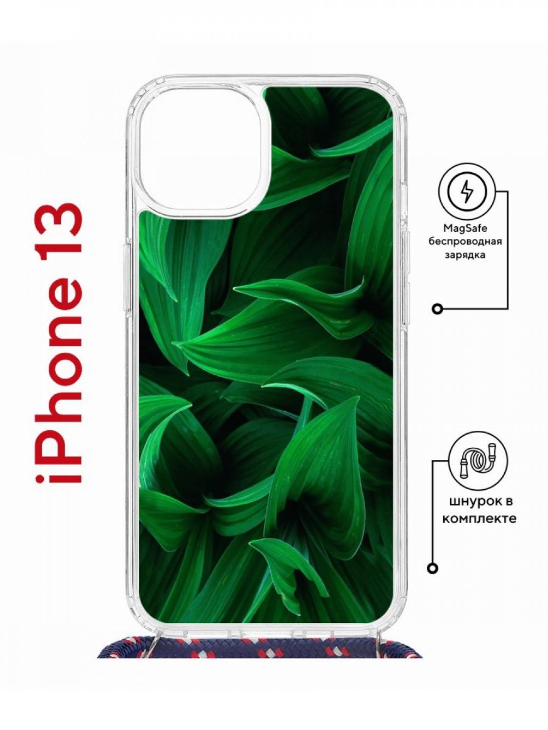 Чехол на iPhone 13 MagSafe с принтом Kruche Print Grass с магнитом, со шнурком