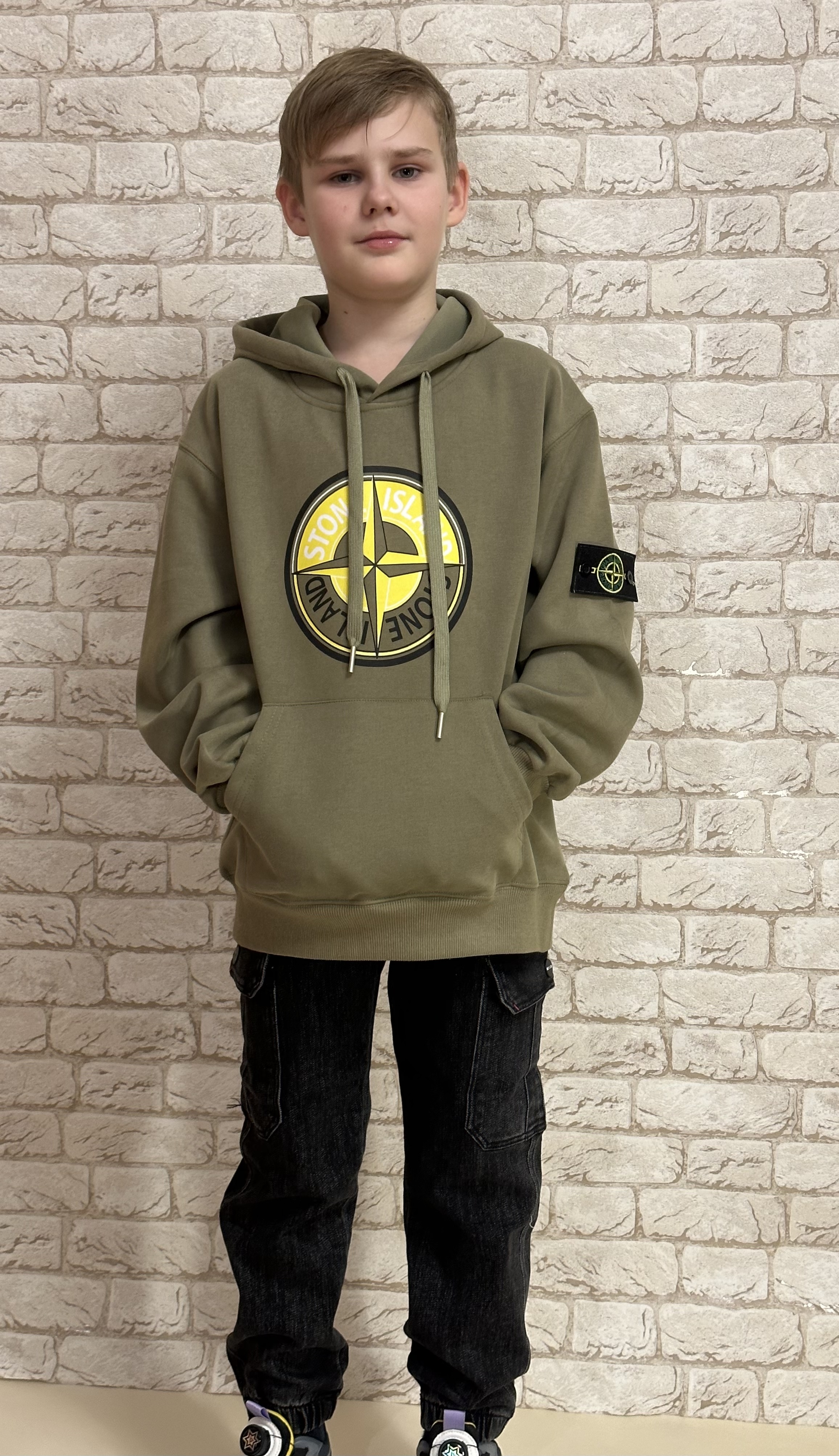 Худи детское Stone Island HW1901, хаки, 146 худи детское stone island hw1901 хаки 164