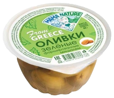 

Оливки Mama Nature зеленые фаршированные миндалем 120 г