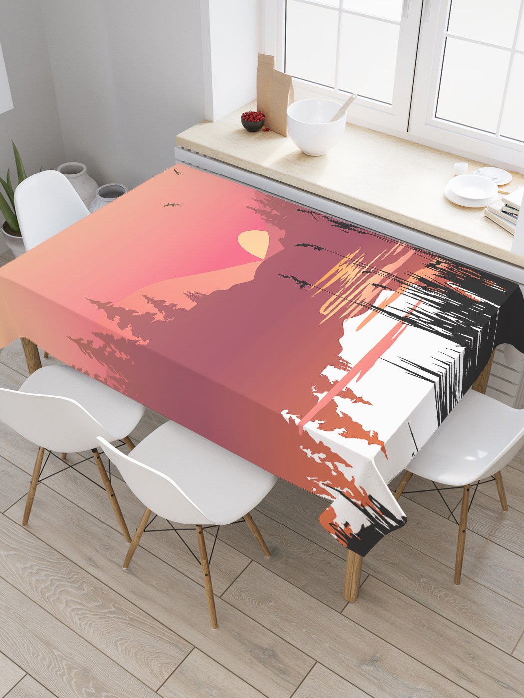 

Скатерть прямоугольная JoyArty "Закат в горах" из оксфорда, 120x145 см, Розовый, Закат в горах