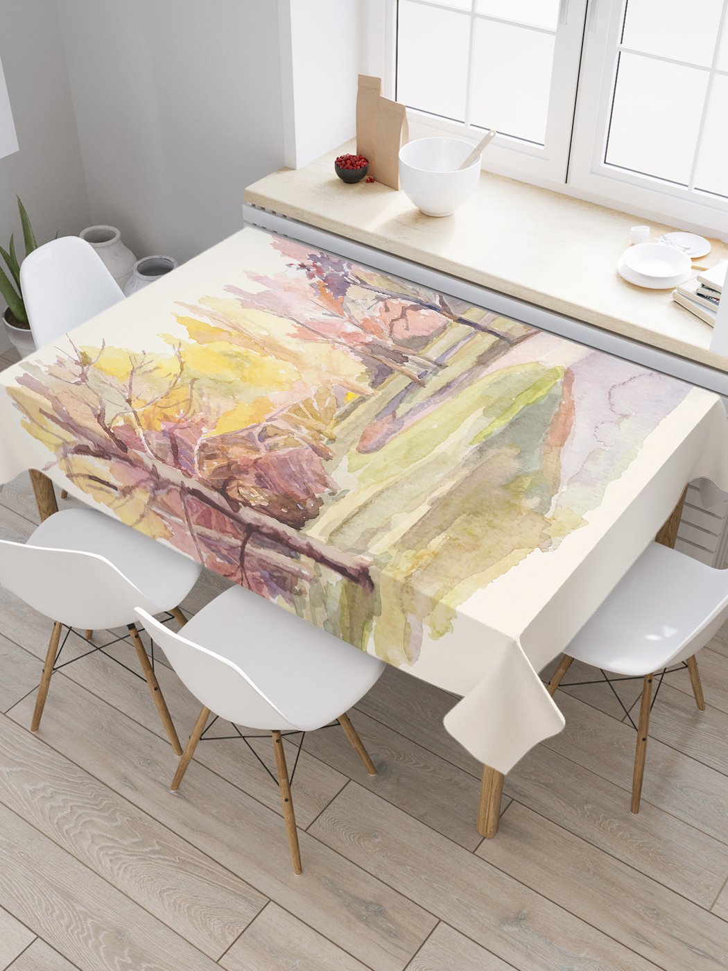 

Скатерть прямоугольная JoyArty "Осенняя дорога" из оксфорда, 120x145 см, Белый, Осенняя дорога