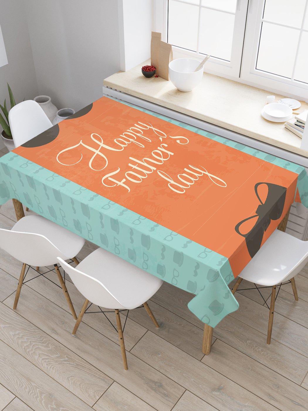 

Скатерть прямоугольная JoyArty "Счастливый день отца" из оксфорда, 120x145 см, Оранжевый, Счастливый день отца