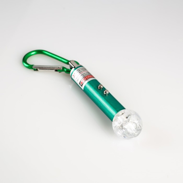 фото Фонарь-лазер с карабином , 2 led, 4 режима, 8.5 х 2 см, микс