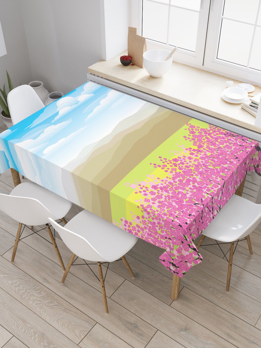 

Скатерть прямоугольная JoyArty "Сакура в долине" из оксфорда, 120x145 см, Голубой, Сакура в долине