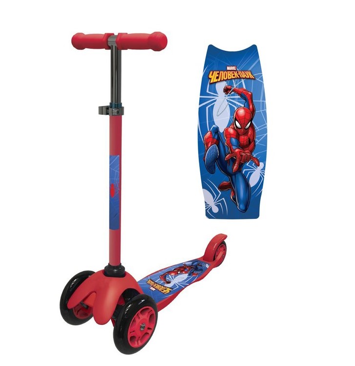 Самокат Marvel детский Человек-Паук, колеса PU 120/80 мм, ABEC 7, цвет красный