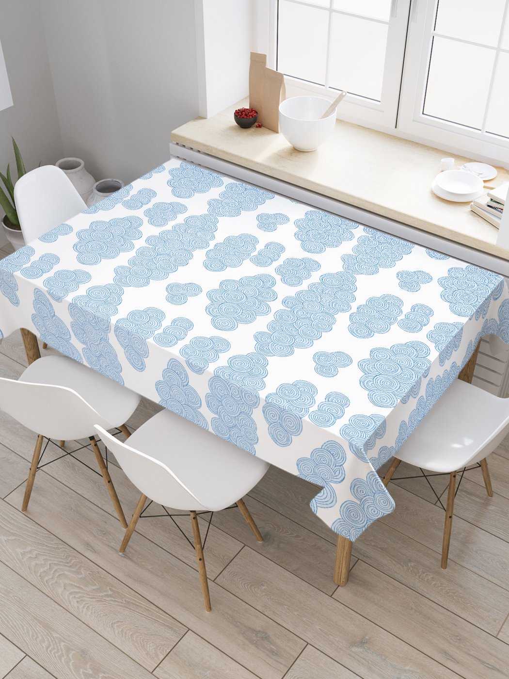 

Скатерть прямоугольная JoyArty "Спиральные облака" из оксфорда, 120x145 см, Белый, Спиральные облака