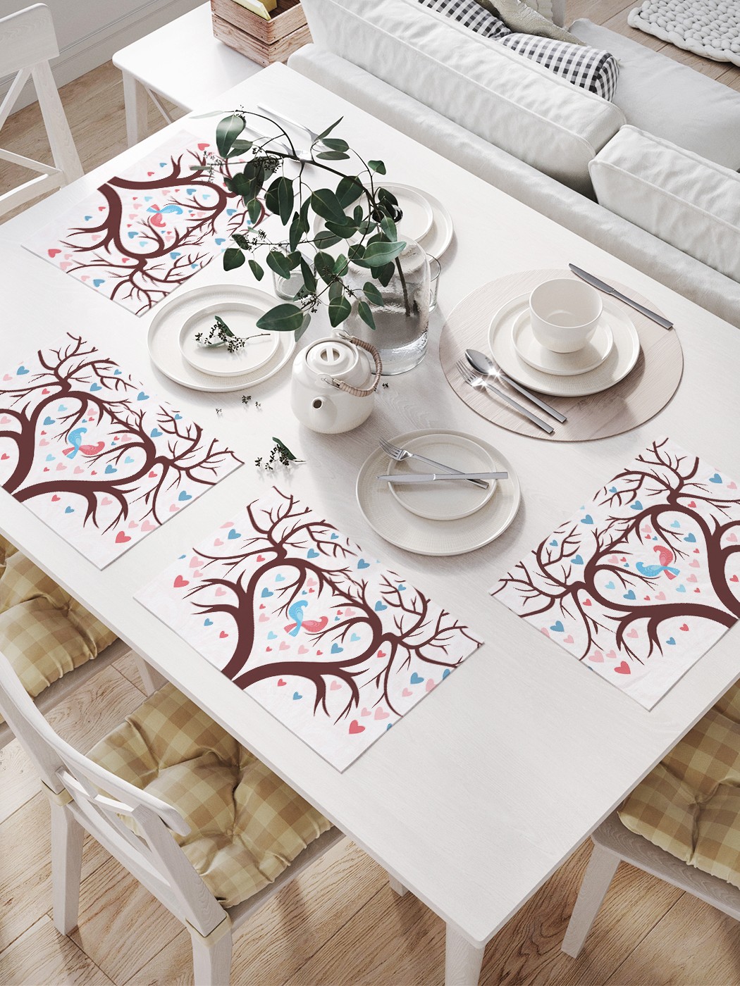 фото Комплект салфеток joyarty "сердечное дерево" для сервировки стола (32х46 см, 4 шт.)