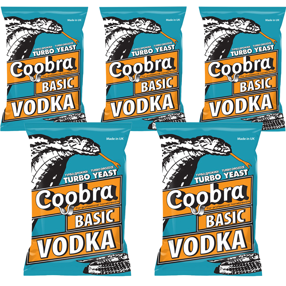 фото Спиртовые турбо дрожжи для приготовления браги coobra basic vodka 65 г., набор 5 штук.