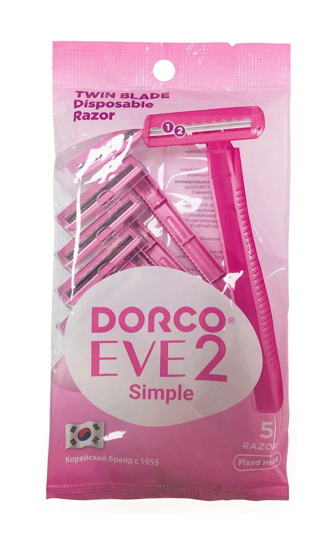 Станок для бритья Dorco EVE2 Simple TD одноразовые, женские, 2 лезвия, 5 шт