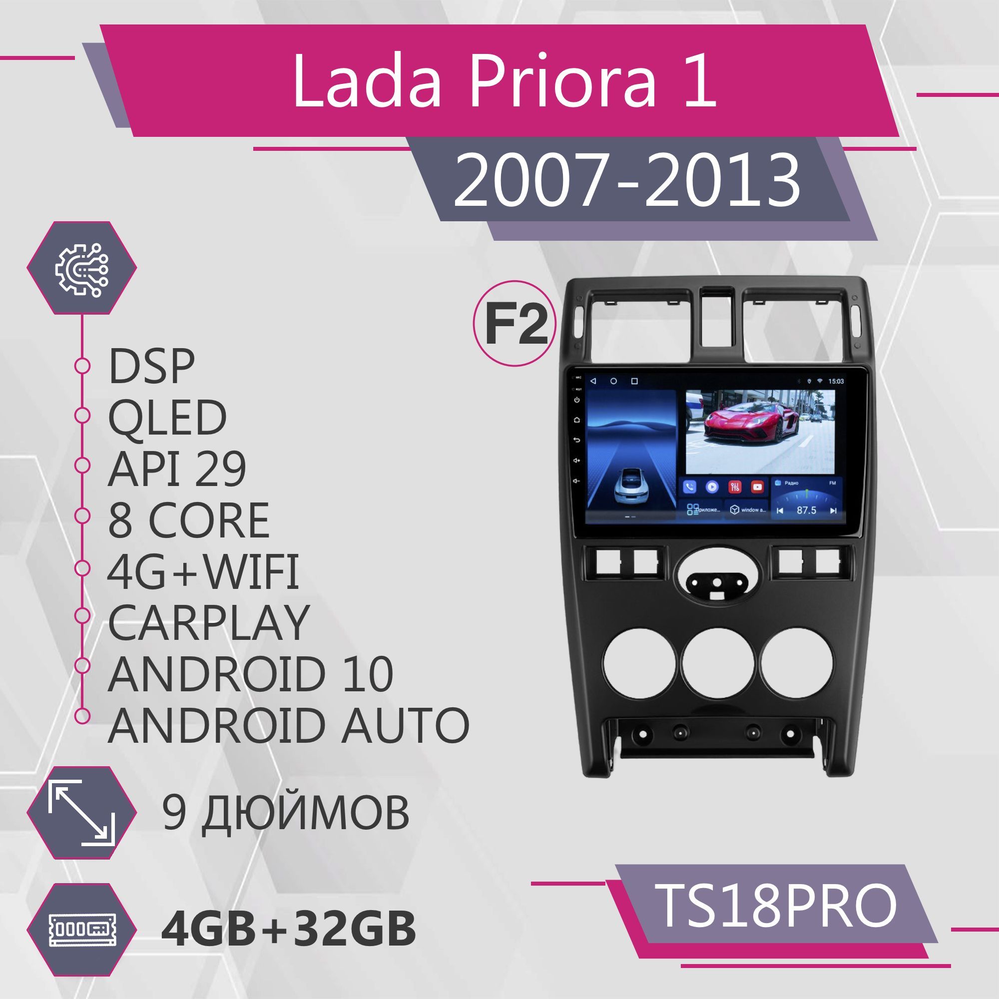 

Штатная магнитола TS18Pro/4+32GB/LADA Priora F2 BLACK/ЛАДА Приора Черный магнитола Android, TS18PROPrioraBlackF2