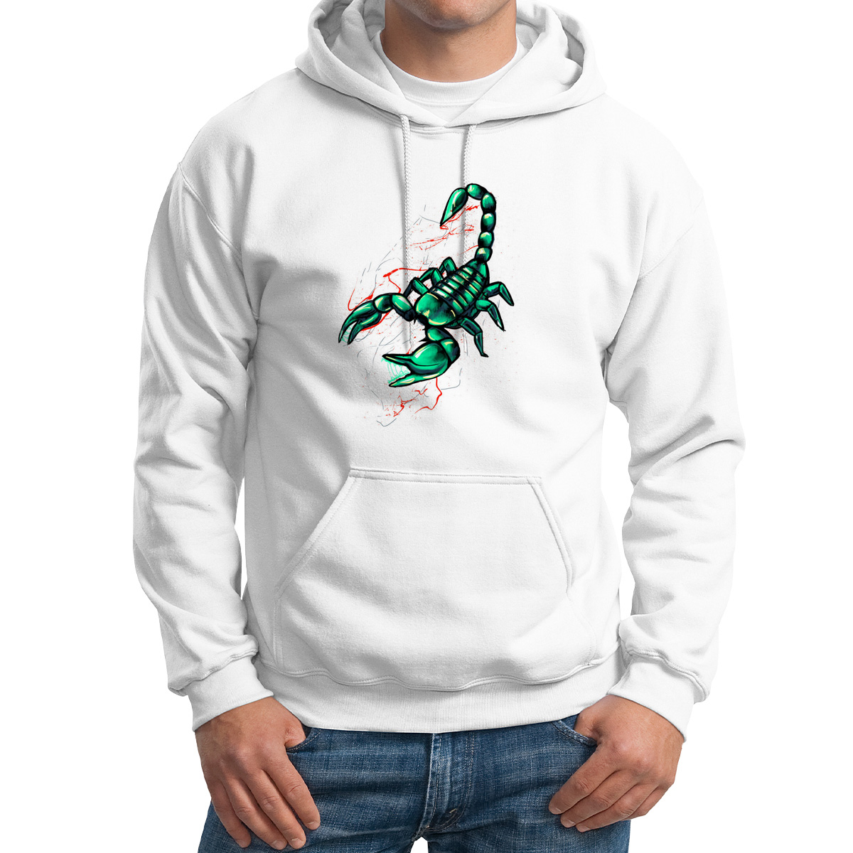 

Худи унисекс CoolPodarok Зелёный скорпион белое 42 RU, Белый, 2M015665