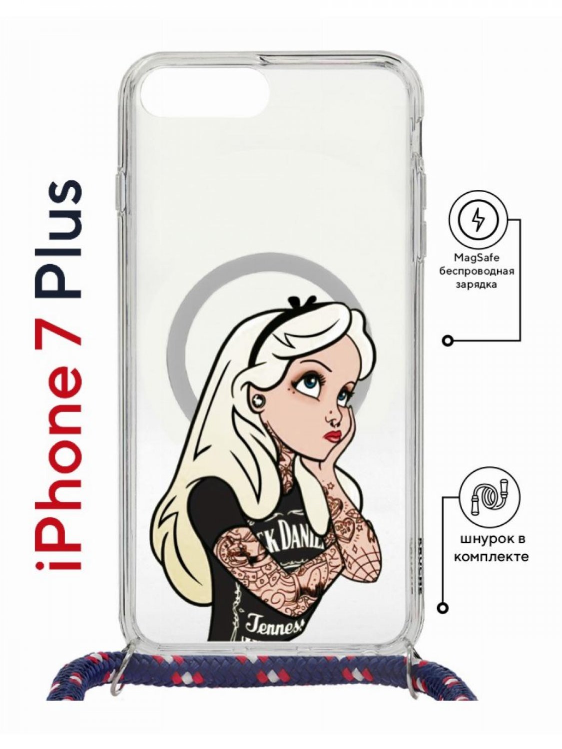 фото Чехол на iphone 7 plus/ 8 plus magsafe kruche print tattoo girl с магнитом, со шнурком кruче