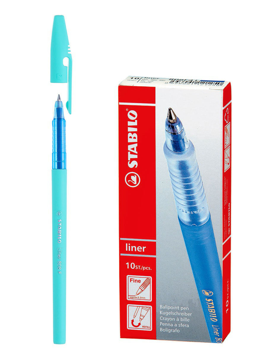

Ручка шариковая 0,38мм STABILO Liner 808, синяя 10шт