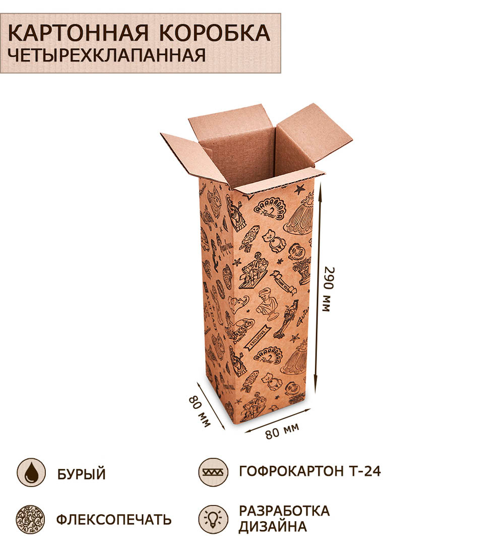 

Коробка Art East 4-х клапанная гофрокартон 75х75х285, 40шт, ГКП-25_40